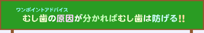 ワンポイントアドバイス　むし歯の原因が分かればむし歯は防げる！！